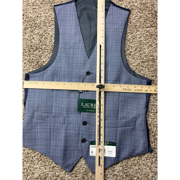 Lauren Ralph Lauren Men Hitchcock Suit Vest Blue Plaid 5 Button Wool Blend S New - Picture 6 of 9